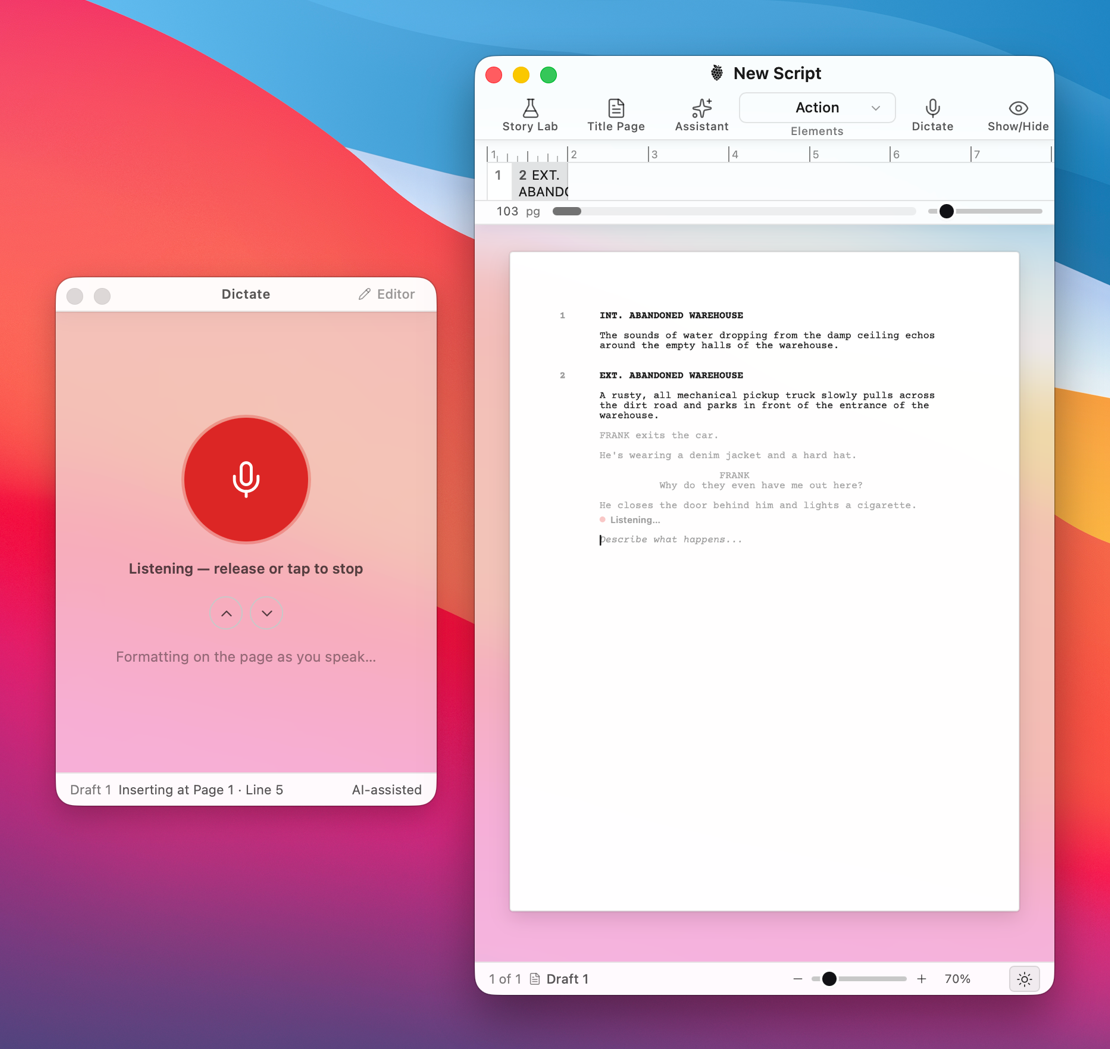 DraftBerry listening for dictation (light)