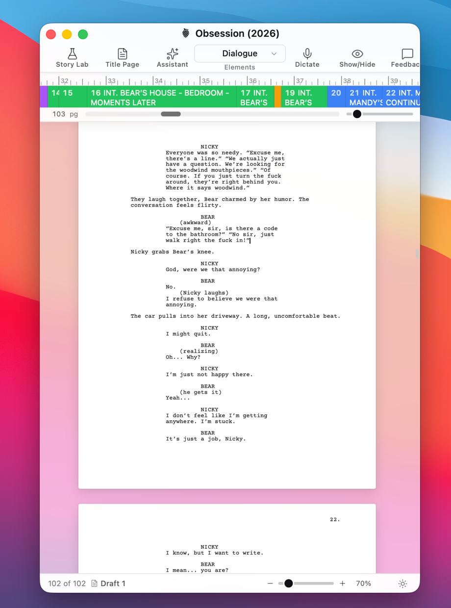 DraftBerry editor showing industry-standard screenplay formatting (light)